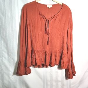 GANJI LA WOMEN'S BELL SLEEVES RUFFLE ALL AROUND ORANGE SIZE SMALL